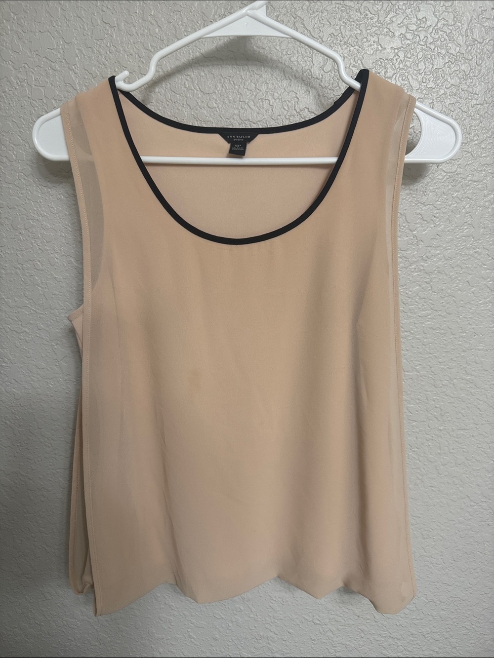 Ann Taylor Beige Layered Sheer Tank with Black Trim